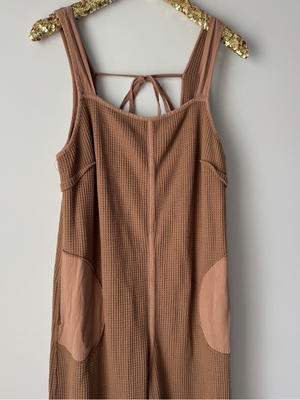 Waffle Wide-Leg Jumpsuit with tie back - Picture 2 of 3